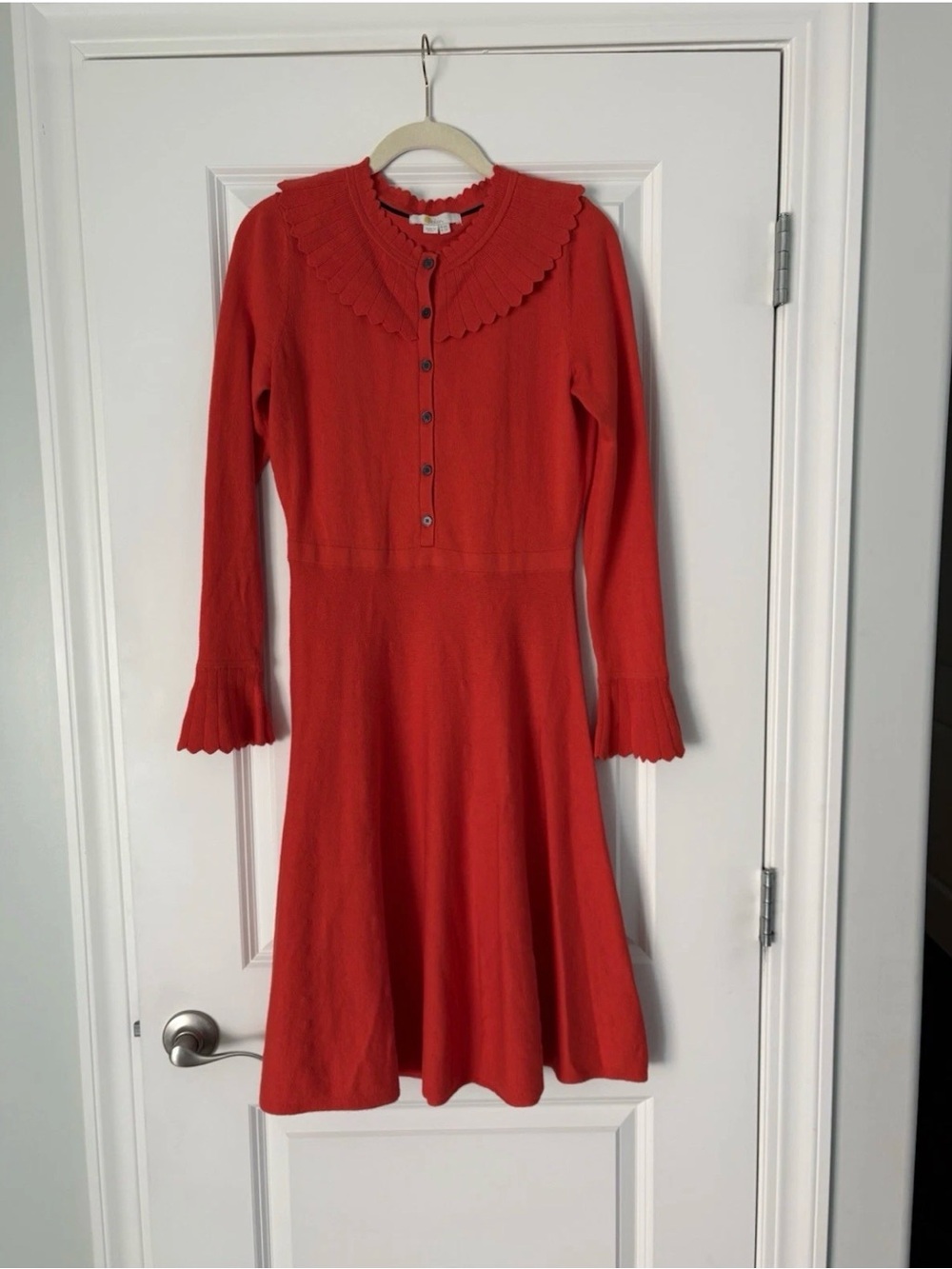 Boden Abercorn Knitted Dress Size 6R Collar Coral Cherry Red - Picture 3 of 6